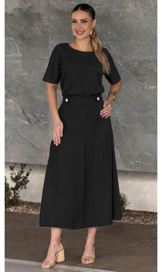 Conjunto em Alfaiataria com Blusa e Saia Midi