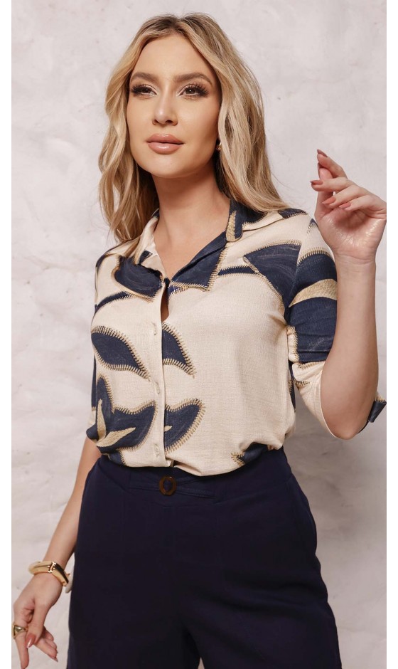 Camisa de Malha Estampa Folhagem