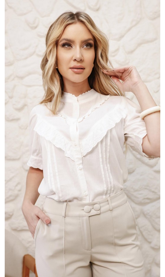 Camisa Ramany de Alfaiataria com Renda de Algodão