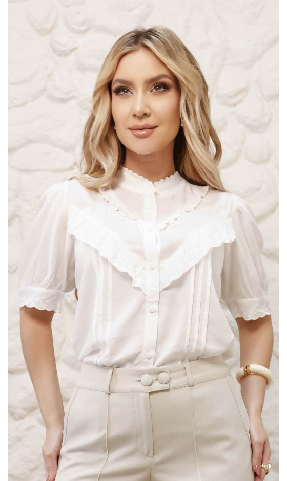 Camisa Ramany de Alfaiataria com Renda de Algodão