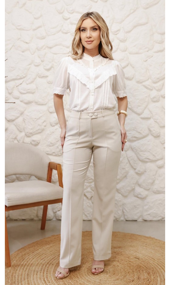 Camisa Ramany de Alfaiataria com Renda de Algodão
