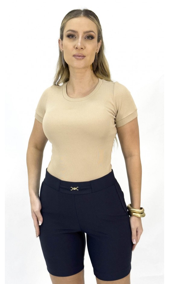 Blusa Manga Curta Ramany em Malha Ribana Canelada